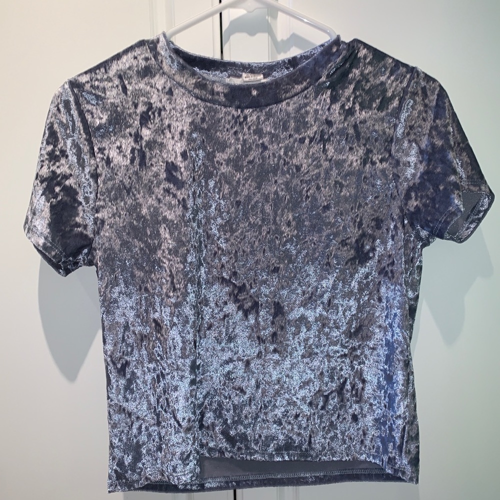 Blue/gray metallic velvet shirt